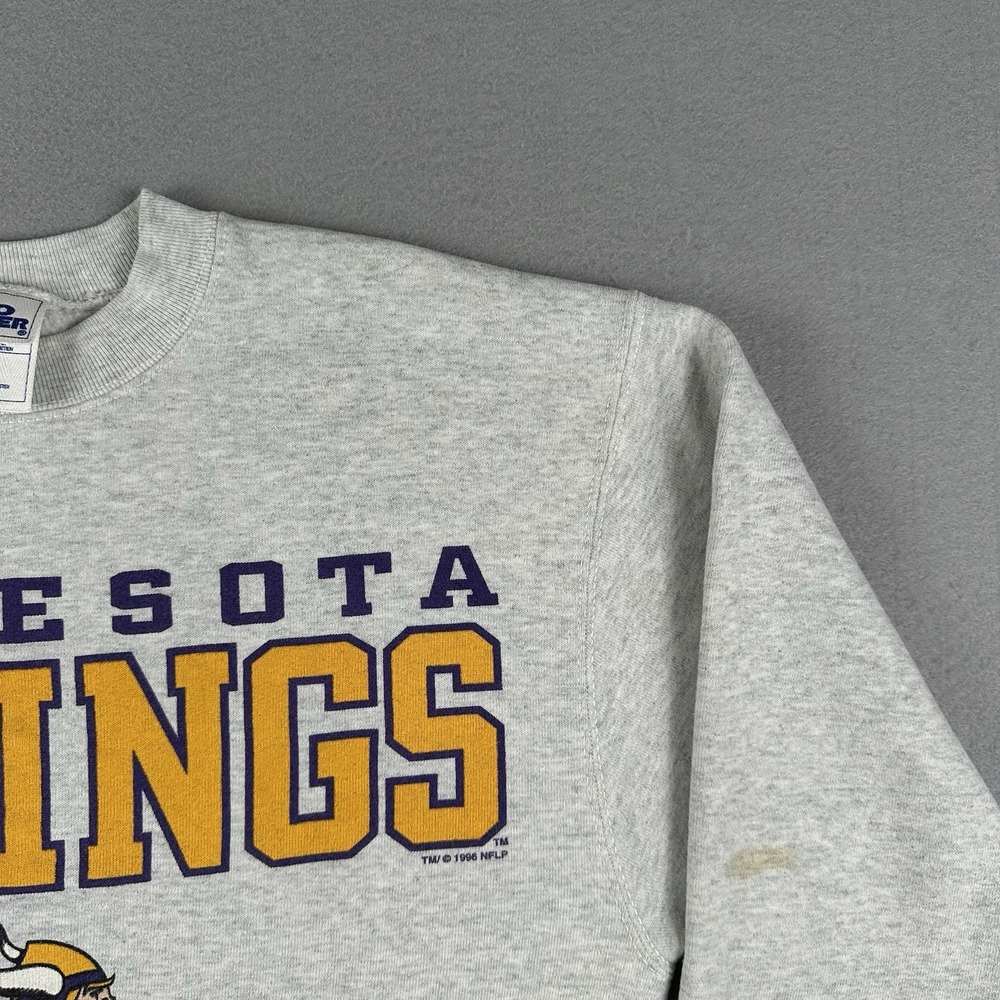 Vintage 90s Minnesota Vikings Sweatshirt Men's Medium Gray Pro Player 1996 - Picture 4 of 16